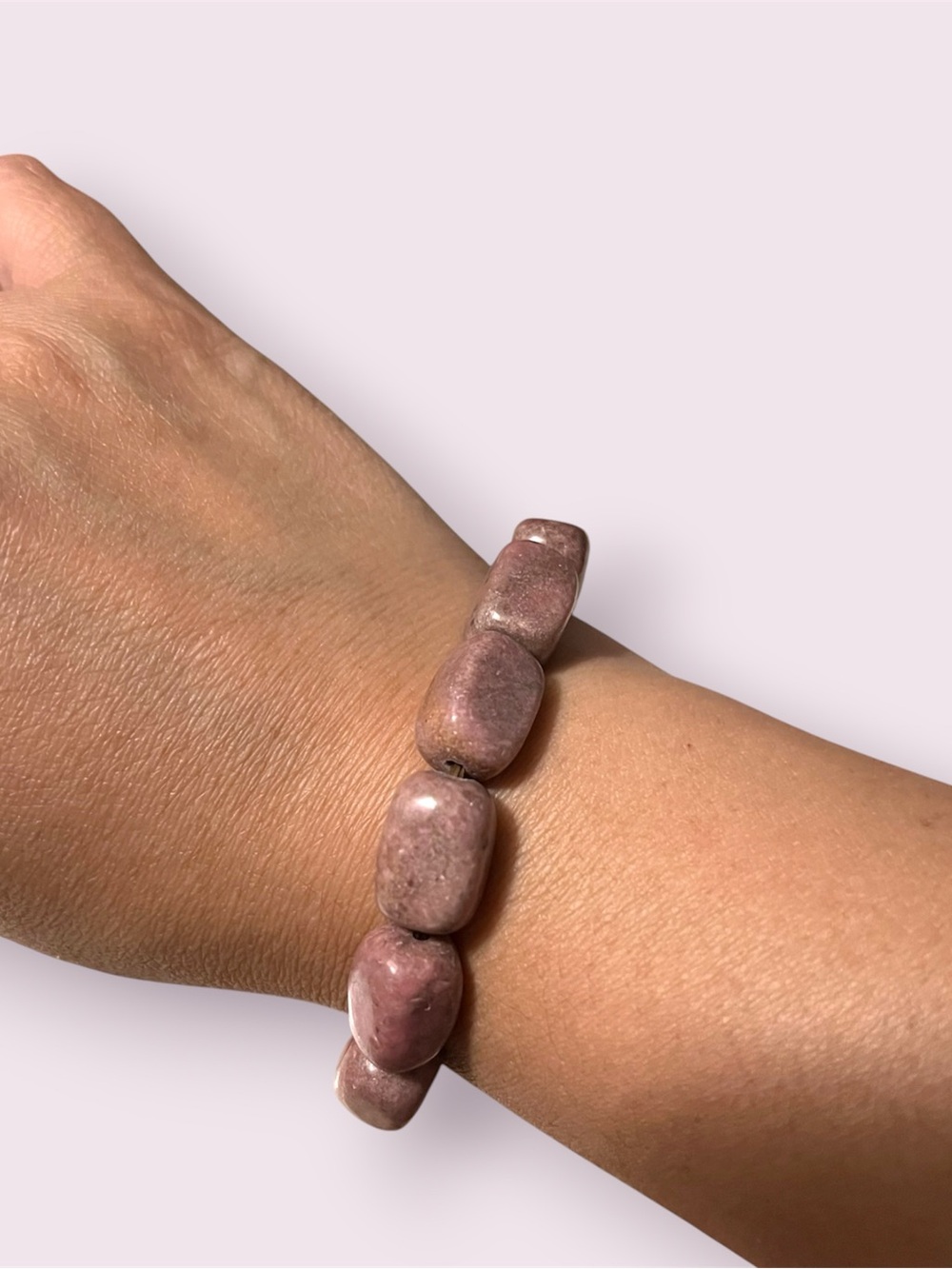 Polished Rhodonite Stone Stretch Bracelet 6.5”